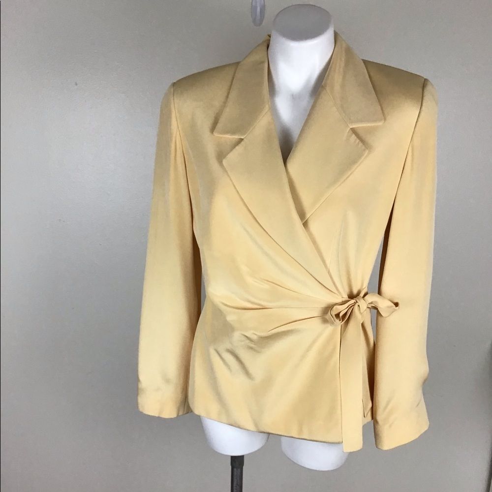 Ellen Tracy 100% silk gold jacket with side closure size 10.